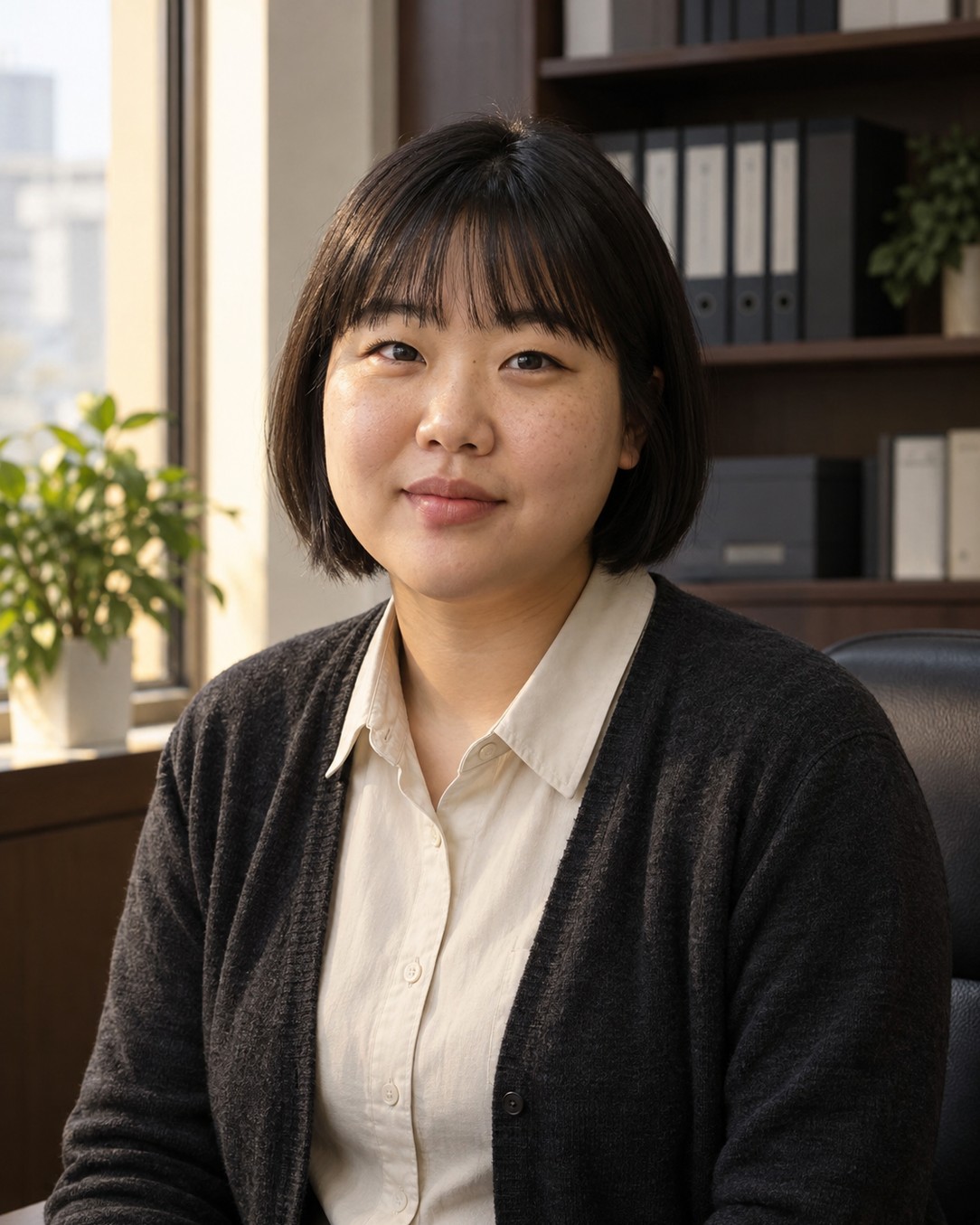회색 카디건 차림의 박지호